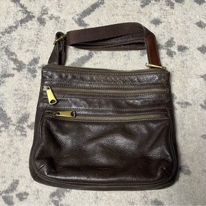 Fossil brown leather crossbody purse